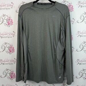 Nike long sleeve shirt dri fit grey silver Pro Combat Men's Long Sleeve Gray Tee